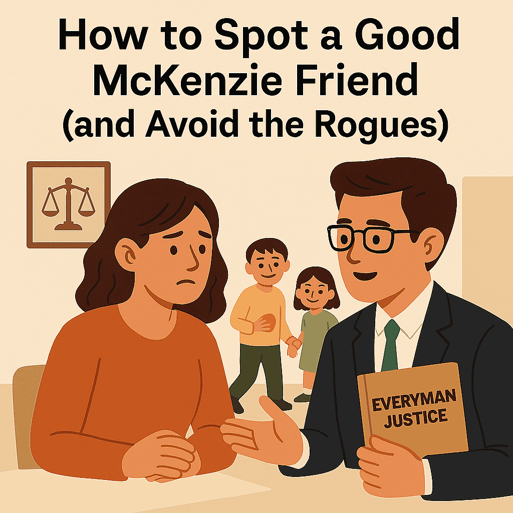 McKenzie Friend giving advice to parent choosing legal support in family court